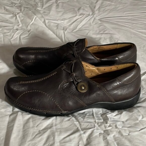 Clarks Unstructured Women's Un.Loop Brown Leather Slip-On Shoes Size 9 - Picture 3 of 9